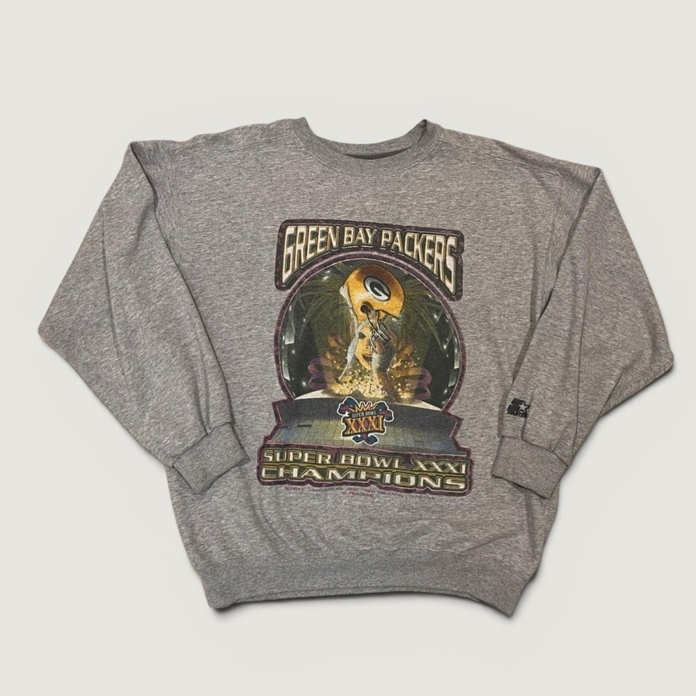 Vintage Green Bay Packers Sweatshirt Mens Large Gray Starter Super Bowl XXXI 90s
